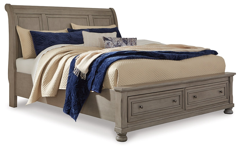 Lettner California King Sleigh Bed with Mirrored Dresser