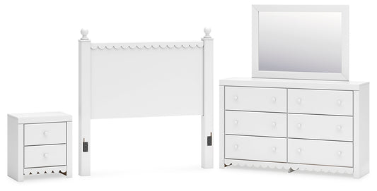 Mollviney Full Panel Headboard with Mirrored Dresser and Nightstand