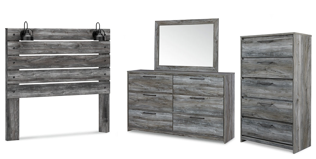 Baystorm Queen Panel Headboard with Mirrored Dresser and Chest