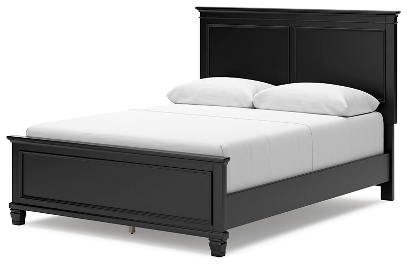 Lanolee Queen Panel Bed with Mirrored Dresser and 2 Nightstands