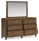 Cabalynn California King Upholstered Bed with Mirrored Dresser