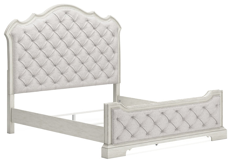 Arlendyne King Upholstered Bed with Mirrored Dresser and Nightstand